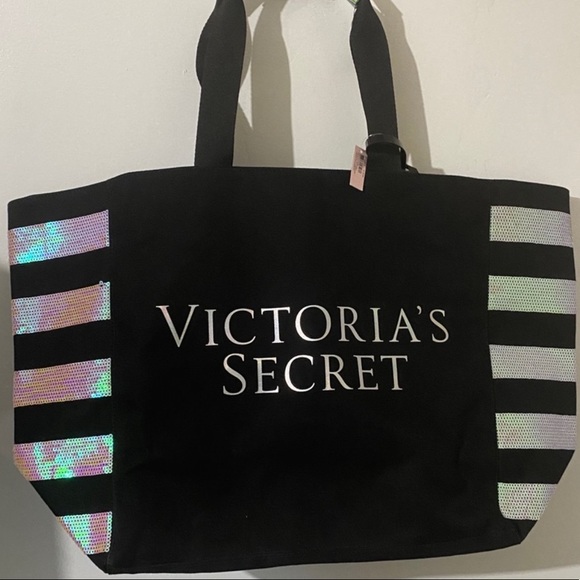 Victoria’s Secret Sequin Striped Tote Bag - Holographic, Prismatic Sequins / NEW - Picture 3 of 9